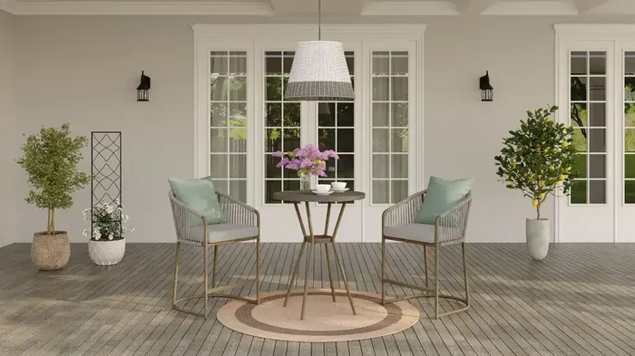 Style Selections Willow Terrace 3 -Piece Brown Wicker Counter height Steel Round Table with 2 Gray Cushions Stationary Chairs