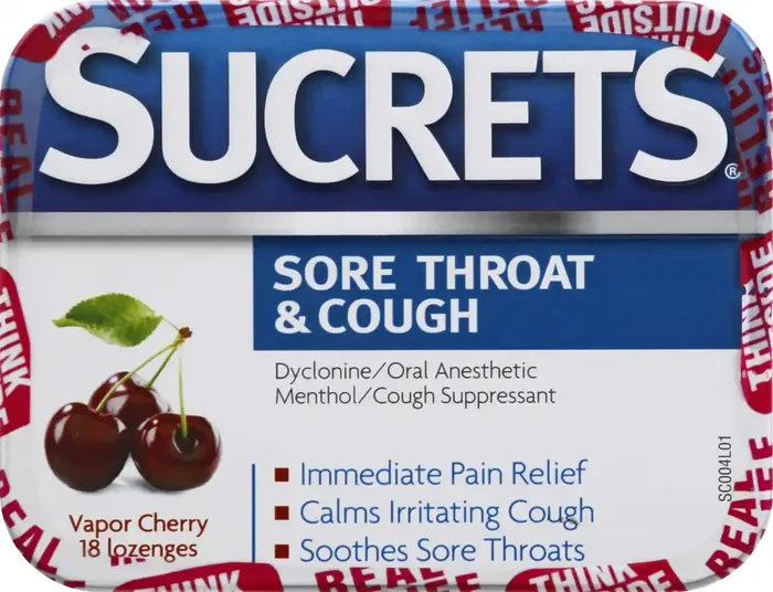 Sucrets Sore Throat & Cough Lozenges, Vapor Cherry Flavor, 18 Count