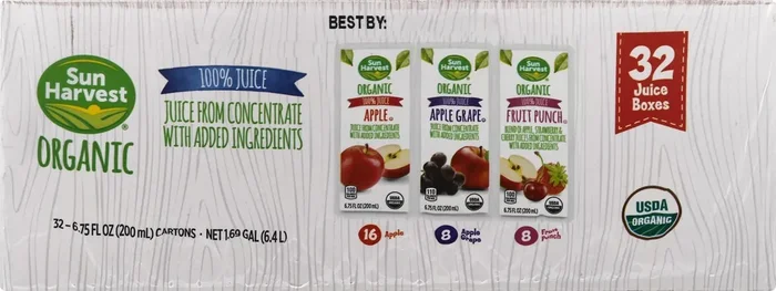 Sun Harvest 100% Organic Juice Boxes – 32 ct