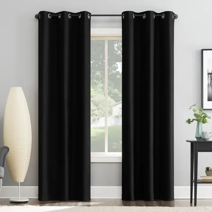 Sun Zero 84-in Black Blackout Thermal lined Grommet Single curtain panel