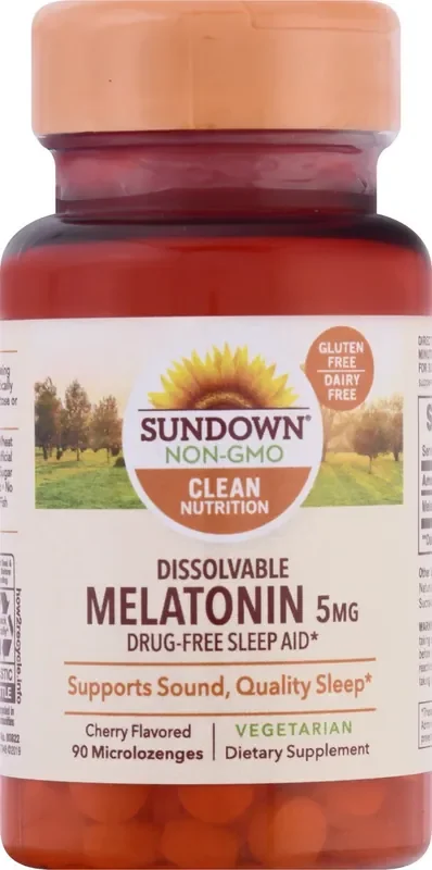 Sundown Non-GMO Dissolvable 5 mg Microlozenges Cherry Flavored Melatonin 90 ea