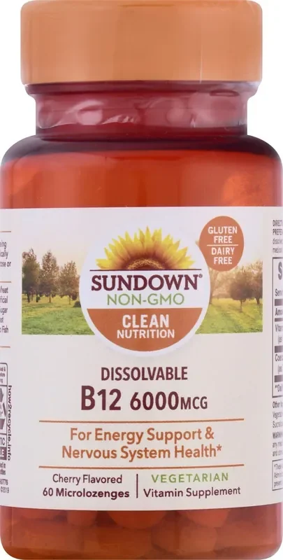 Sundown Non-GMO Dissolvable 6000 mcg Microlozenges Cherry Flavored Vitamin B12 60 ea
