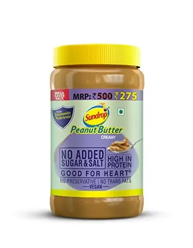 Sundrop Peanut Butter No Added Sugar and Salt Creamy Jar, 924 Gram
