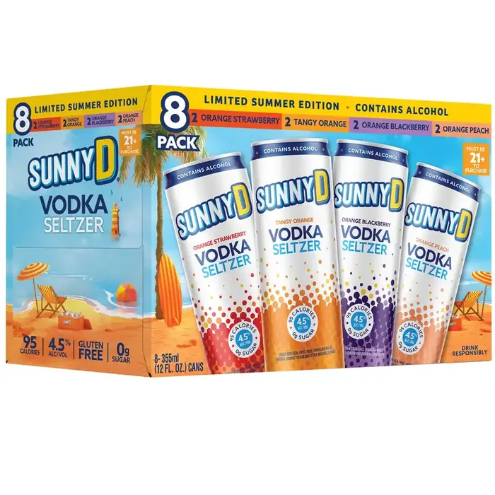 SunnyD Vodka Seltzer Summer LTO Variety Pack, 8 pack of 12oz slim cans