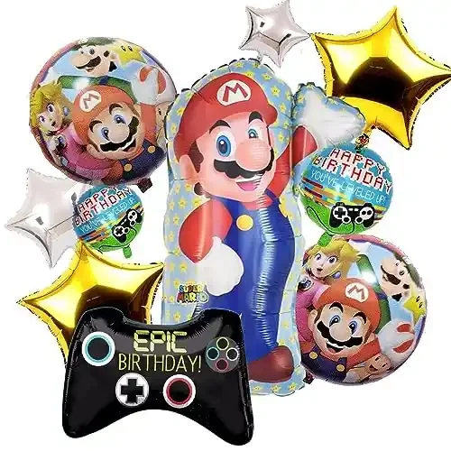 Super Mario Theme Foil Balloons for Video Game Happy Birthday Party Decoration (Pack Of 10)