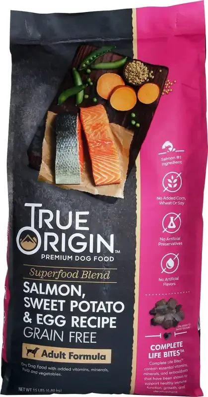 SUPERCOAT True Origin True Origin Superfood Blend Grain Free Salmon, Sweet Potato & Egg Recipe Adult Dog Food 15 lb Bag