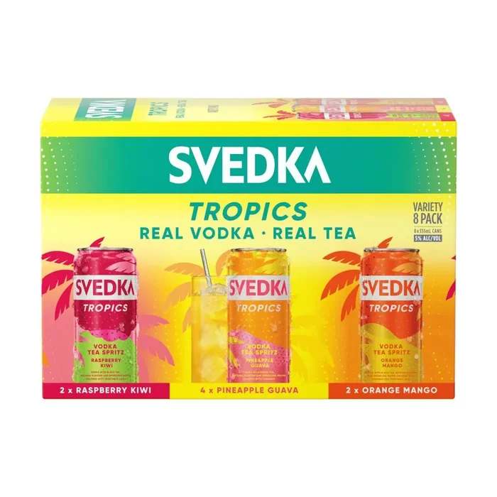 SVEDKA Tropics Variety Pack Vodka Tea Spritz Canned Cocktail, 8 pk 355 mL Cans, 5% ABV