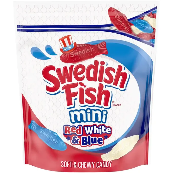 SWEDISH FISH Mini Red, White & Blue Soft & Chewy Candy, Bulk Candy, 1.8 lb