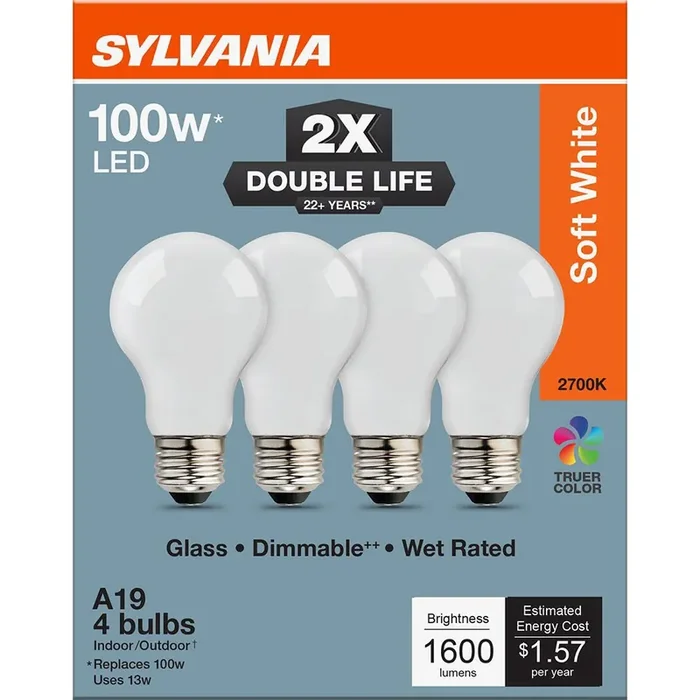 SYLVANIA A19 100 Watt LED Soft WhiteDouble Life Bulb