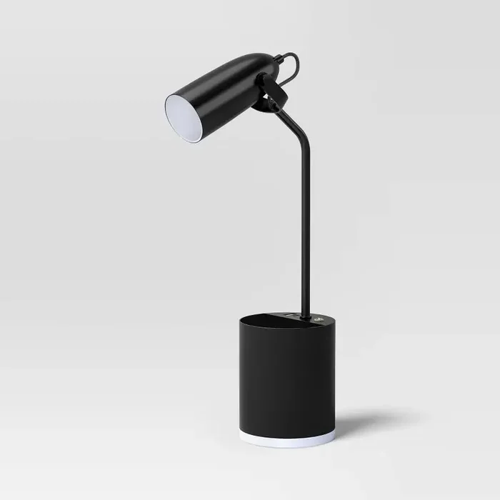 Task Table Lamp with Nightlight Ebony Integrated LED Bulb – Room Essentials™