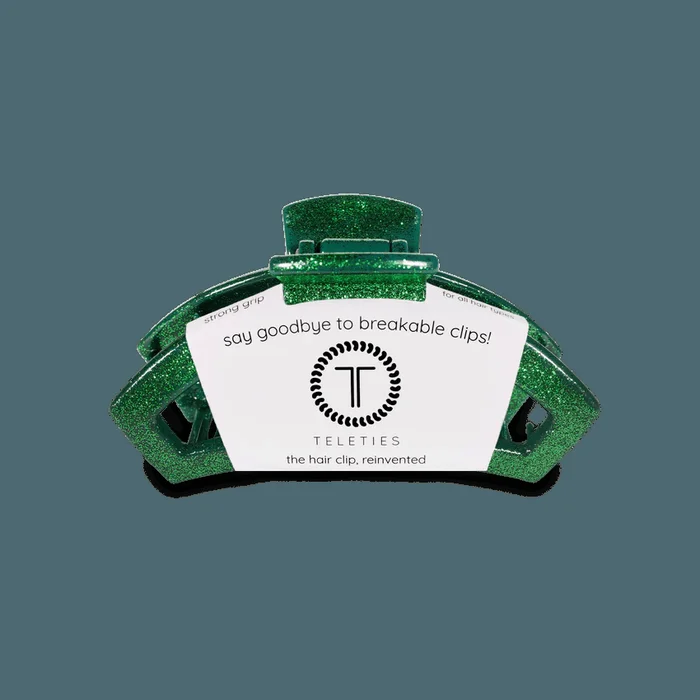 Teleties Open Medium Hair Clip – Green Glitter
