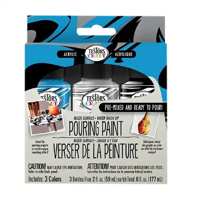 Testors Craft Pouring Paint Kit (Silver,Black,Turquoise) 352454