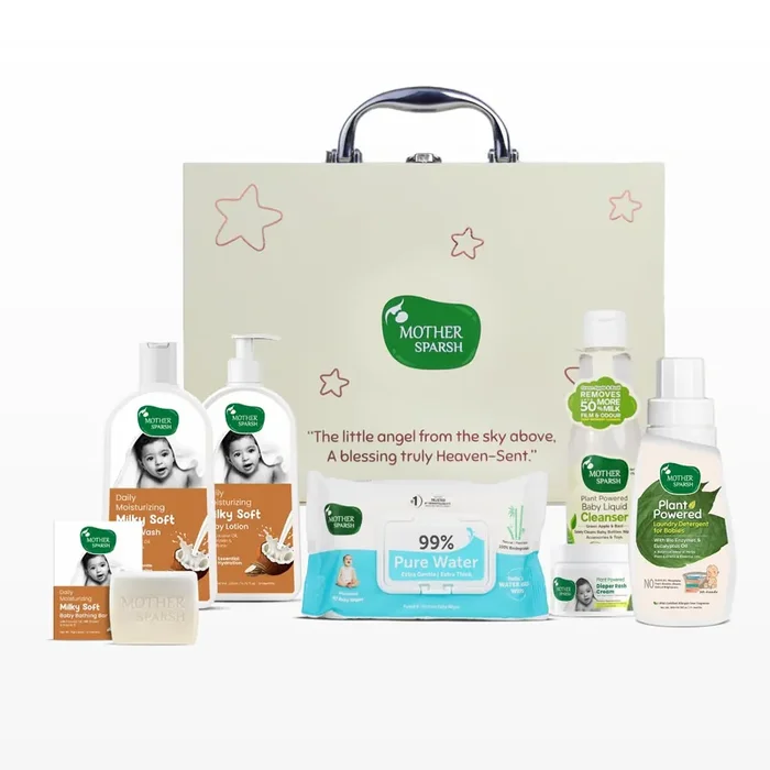 The Blessing Box by Mother Sparsh, Baby Gift Box with Suitcase and 7 Baby Care Essentials Gift Set for Babies, Newborns & Baby Showers