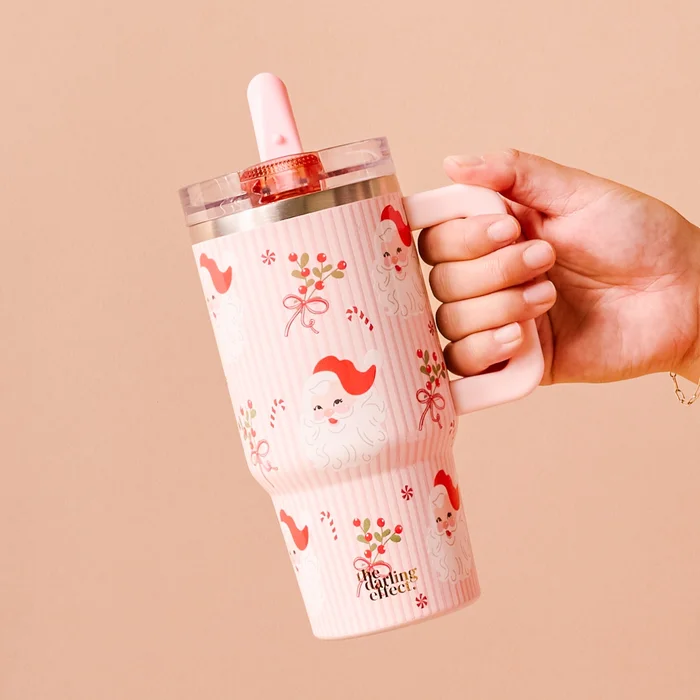 The Darling Effect 20 oz Lifestyle Flip Straw Tumbler-Holly Jolly Sant