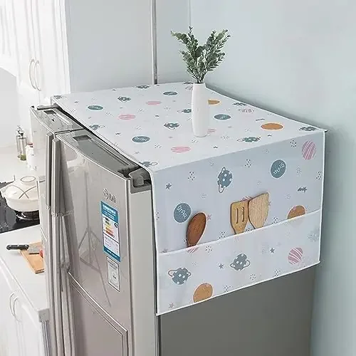 The Magic Makers 1Pc Fridge Cover For Top Double Door With 6 Utility Pockets Designer Prints Waterproof