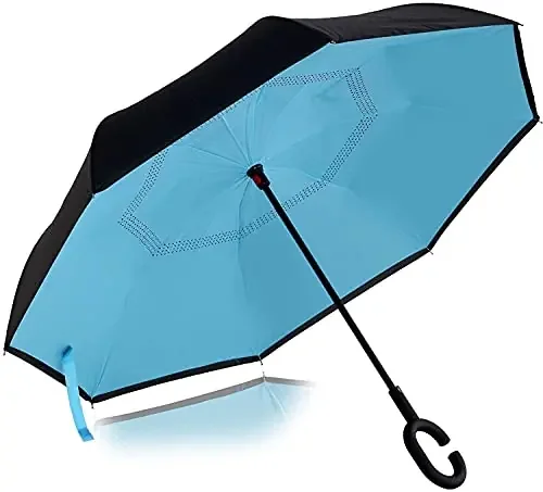 The Magic Makers Automatic Inverted Reversible No Drip Umbrella With C Shape Handle (Multi)