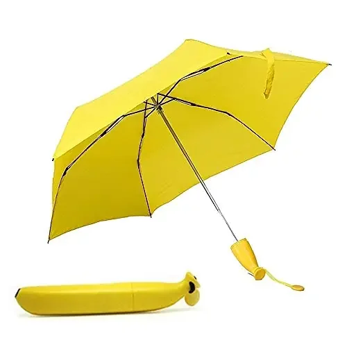 The Magic Makers Banana Shape Umbrella Folding Compact Anti-Uv Sun Rain Umbrella Best Gifts For Kids & Woman (Yellow)