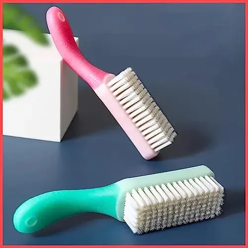 The Magic Makers Bathroom Cleaning Brush (Pack Of 2) Shoe Brush Multipurpose Washbasin Brush Sliding Door Cleaning With Grip Handle Pink & Green