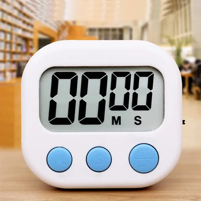 The Magic Makers Digital Kitchen Timer & Stopwatch Countdown Large Digits Loud Alarm Magnetic Stand Round For Cooking Baking Kids Study Teacher Shower Bathroom Oven Round Back Stand Hanging Hole White