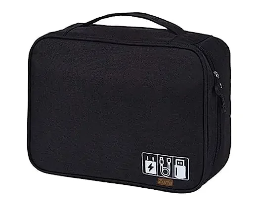 The Magic Makers Electronics Accessories Organizer Bag Universal Travel Gadget Bag For Cables Plugs Chargers And More Ideal Size For Pad Phone And Hard Disk (24.5Cm X 10Cm X 18.5Cm) (Black)