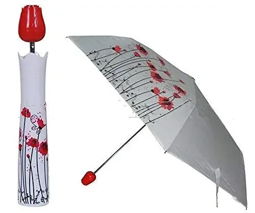 The Magic Makers Lightweight Waterproof Uv Protection Mini Folding Creative Rose Flower Case Canvas Plastic Umbrella With Compact Bottle Multicolour (Pack Of 1)