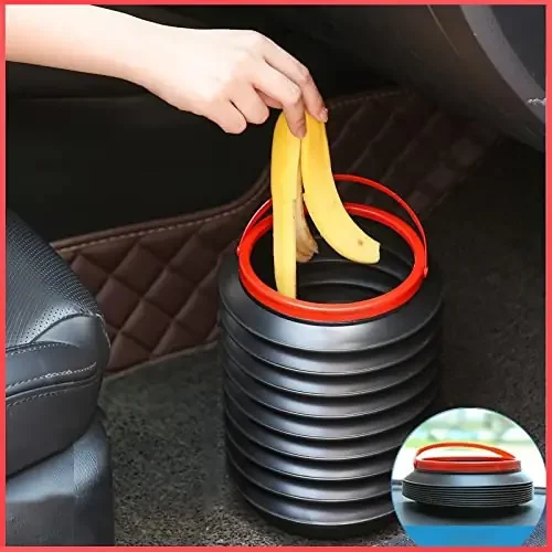 The Magic Makers Mini Car Trash Bin Can Holder Dustbin Foldable Retractable – Black (L 24 X W 18.8 Cms)