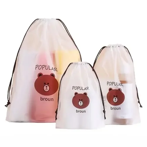 The Magic Makers Pack Of 10 Pcs Shoe Bag Cover For Shoe Storage & Travelling Drawstring Bags Travel Pouch Large Waterproof White Bear