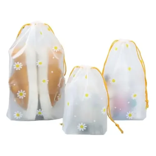 The Magic Makers Pack Of 10 Pcs Shoe Bag Cover For Shoe Storage & Travelling Drawstring Bags Waterproof White Daisy