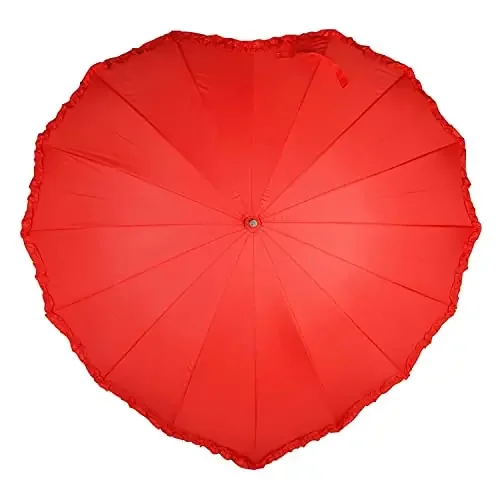 The Magic Makers Red Heart Shape Love Umbrella // Umbrella With Long Handle // Umbrella For Valentine Umbrella With Case Wedding Engagement And Photo (Multi-Color)