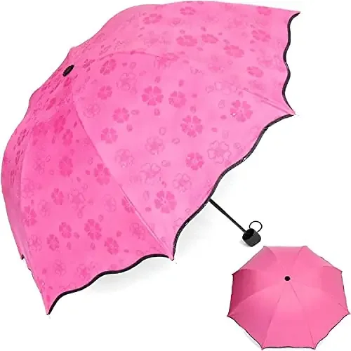 The Magic Makers Unisex Changing Secret Blossoms Occur With Water Magic Print 3 Fold Umbrella For Uv Sun And Rain (Random Colour)