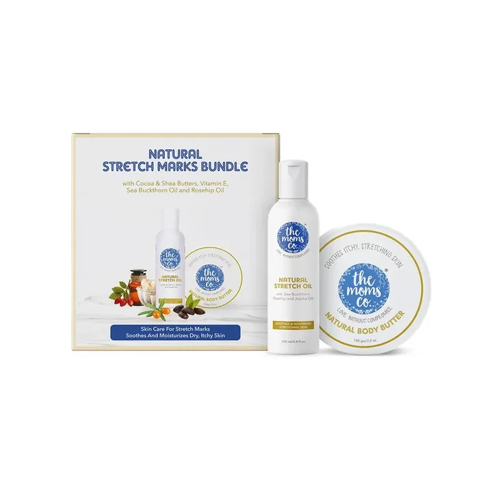 The Moms Co. All Natural Complete Care Solution for Stretch Marks for Women Natural Stretch Mark Oil (100ml) and Natural Body Butter (100g) Stretch Marks Cream for Pregnancy Stretch Mark Oil