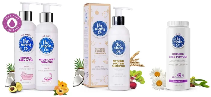 The Moms Co. All Natural Tear-Free Cleaning Bundle for Baby & Protein Shampoo 200 ml & Talc-Free Natural Baby Powder with Corn Starch 100% Natural Australia-Certified Toxin-Free