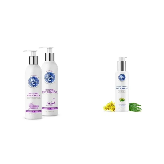 The Moms Co. All Natural Tear-Free Cleaning Bundle for Baby with Tear-Free Natural Baby Wash (200ml) and Baby Shampoo (200ml) & Natural Vita Rich Face Wash (100ml)