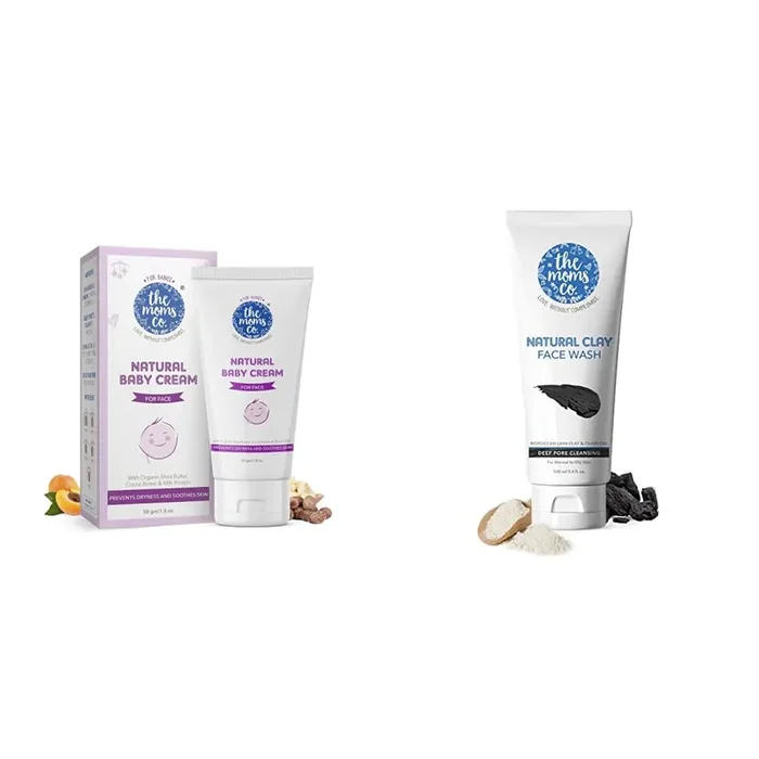 The Moms Co. Baby Cream (50 gm) & The Moms Co. Natural Clay Face Wash with Moroccan Lava Clay & Activated Charcoal l PurifiesDetoxes &Glowing l Normal to Oily Skin 100ml