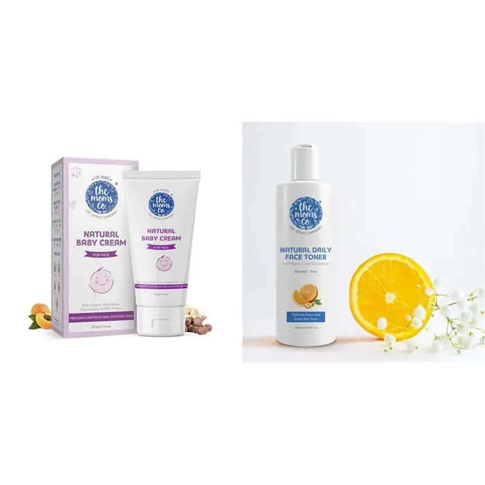 The Moms Co. Baby Cream (50 gm) & The Moms Co. Natural Daily Vitamin C Face Toner Alcohol-free l Tighten Pore l Even-Tone-Hydrate Skin (200 ml) clear