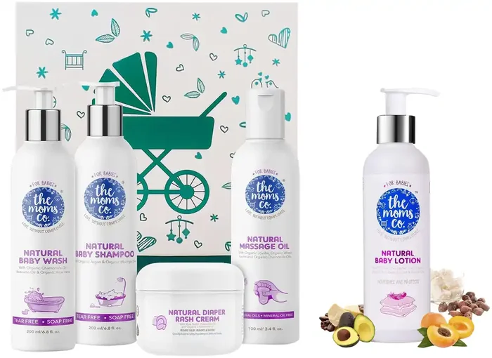 The Moms Co Baby Essentials with Ribbon Gift Box & The Moms Co Natural Baby Lotion (200 ml)