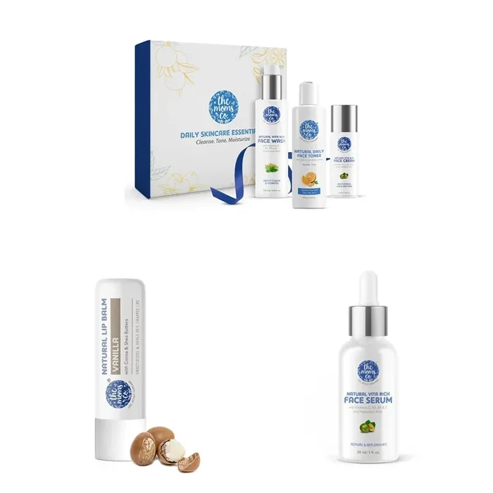 The Moms Co Daily Skincare Essentials Box &The Moms Co. Natural Lip Balm I&The Moms Co. Natural Vita Rich Face Serum