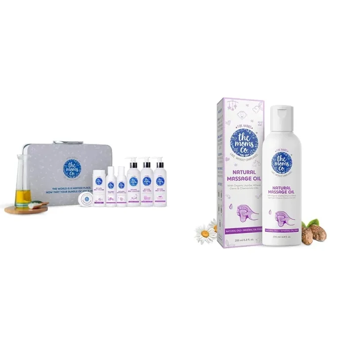 The Moms Co Everything for Baby with Suitcase Gift Box & The Moms Co Natural Baby Massage Oil With 10 Oils 200Ml