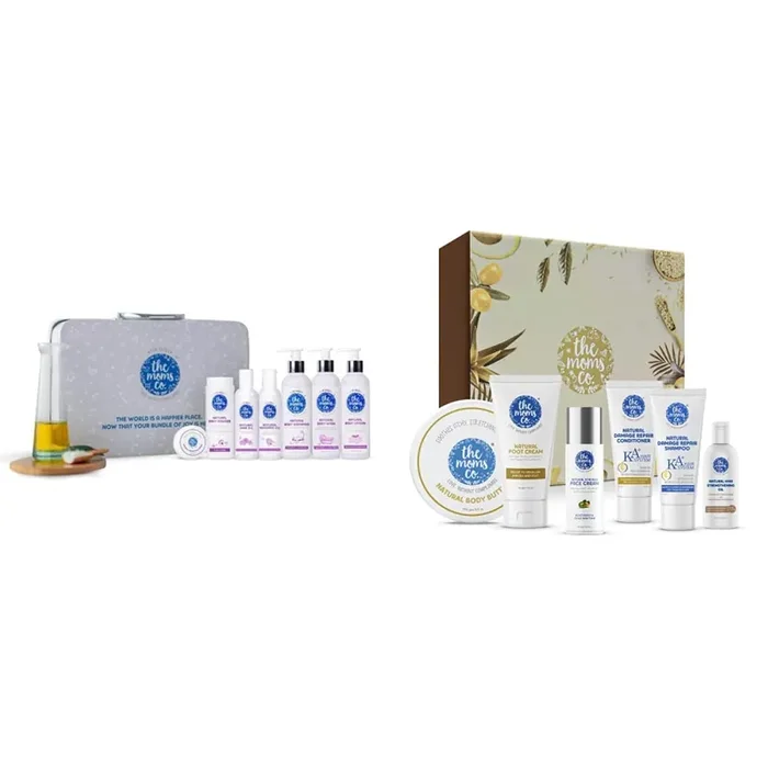 The Moms Co Everything for Baby with Suitcase Gift Box & The Moms Co Ultimate Head to Toe Set – A Box of Nourishment for Skin & Hair with goodness of Cocoa Shea Butter & 8 Powerful Oils
