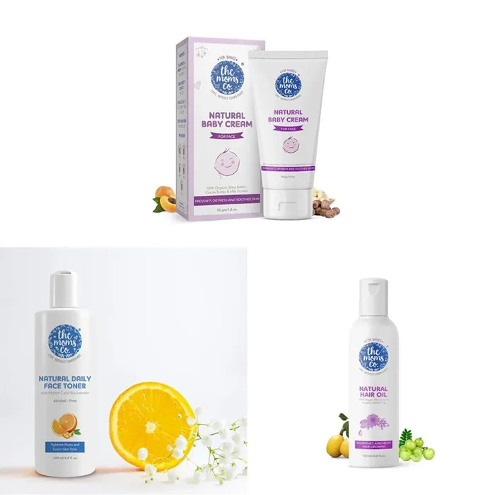 The Moms Co. Natural Baby Cream for Face (50 ml) & Natural Daily Vitamin C Face Toner (200 ml) & Virgin Coconut Natural 10-in-1 Baby Hair Oil 100ml (B2-8VPD-61HW)