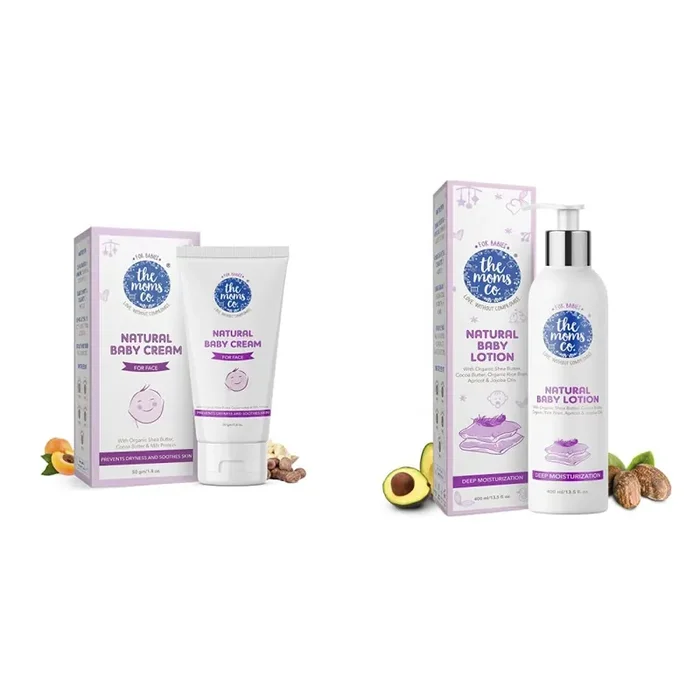 The Moms Co. Natural Baby Cream For Face (50 Ml) With Organic Oils Butters And Protein Deep Moistur And The Moms Co Natural Baby Lotion (400 Ml)