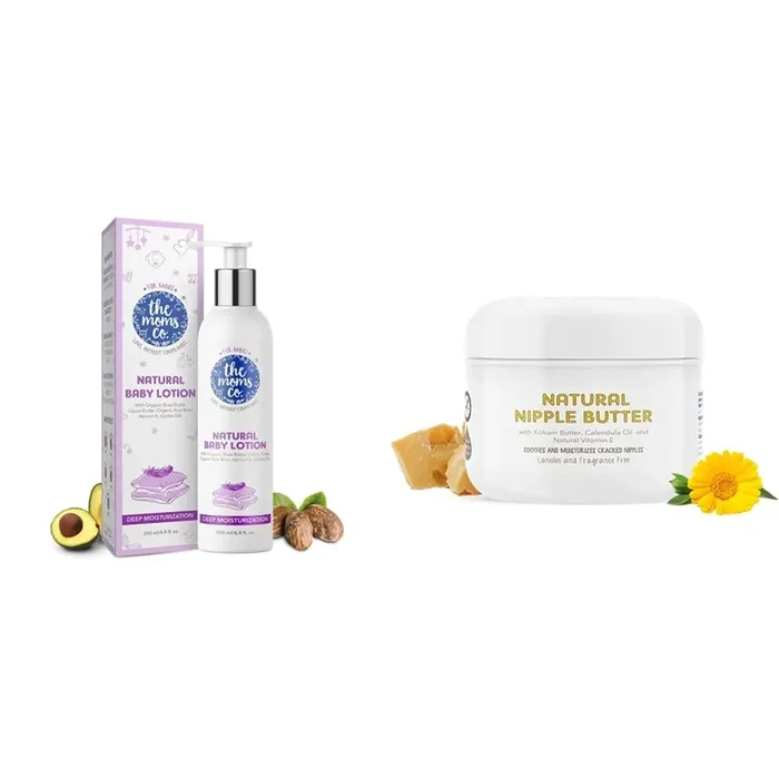 The Moms Co Natural Baby Lotion (200 ml) & The Moms Co. Nipple Butter Cream for Sore and Cracked Nipples 25 g