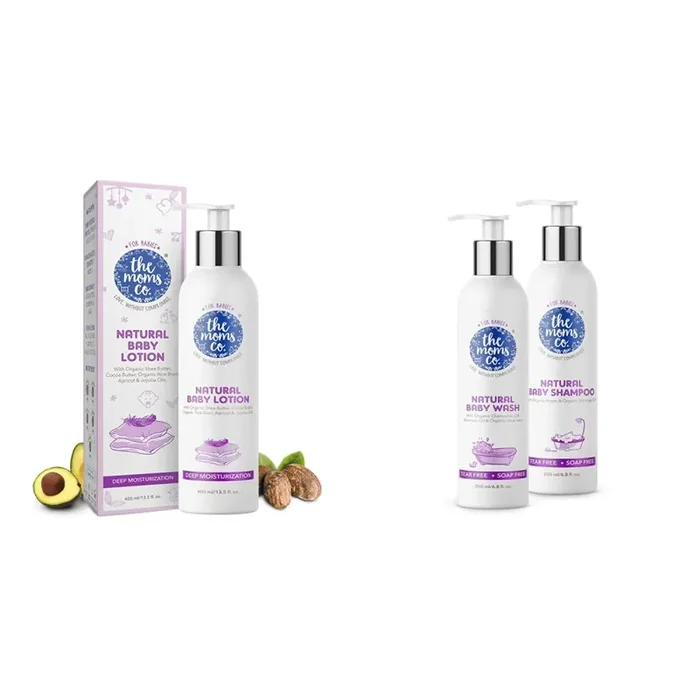 The Moms Co Natural Baby Lotion (400 Ml) And The Moms Co. All Natural Tear-Free Cleaning Bundle For Baby With Tear-Free Natural Baby Wash (200Ml)