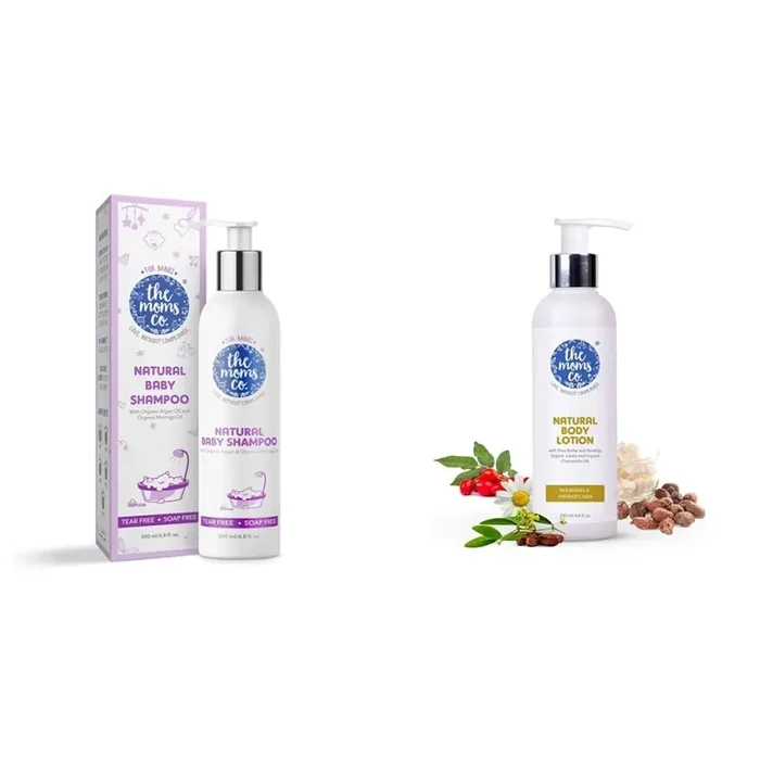 The Moms Co Natural Baby Shampoo (200 ml) & The Moms Co. Natural Body Lotion Deeply nourishes and moisturizes the skin Shea Butter Rosehip Oil Organic Chamomile and Jojoba Oils 200ml