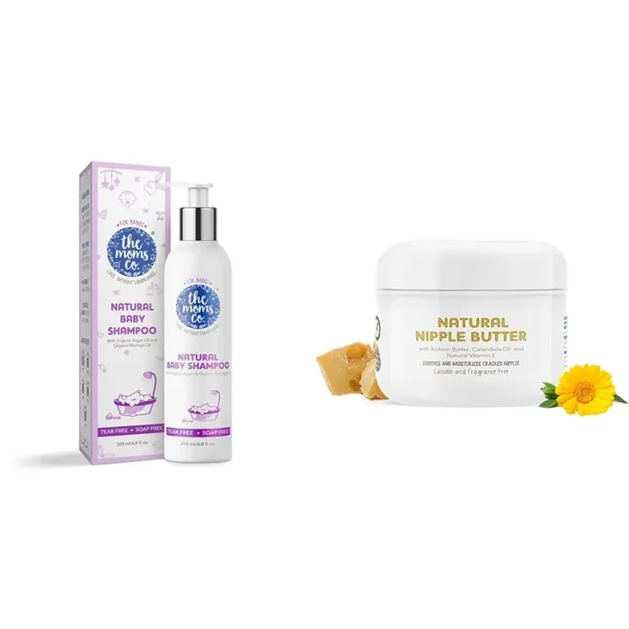 The Moms Co Natural Baby Shampoo (200 ml) & The Moms Co. Nipple Butter Cream for sore and cracked Nipples 25 g