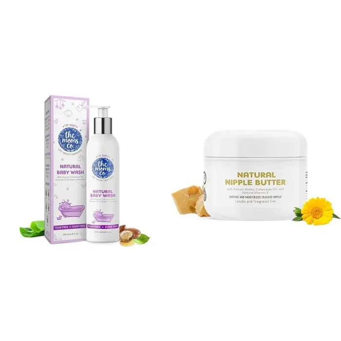 The Moms Co Natural Baby Wash (200 ml) & The Moms Co. Nipple Butter Cream for sore and cracked Nipples 25 g