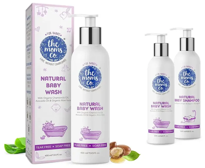 The Moms Co Natural Baby Wash (400 ml) & All Natural Tear-Free Cleaning Bundle for Baby with Tear-Free Natural Baby Wash (200ml) and Baby Shampoo (200ml)