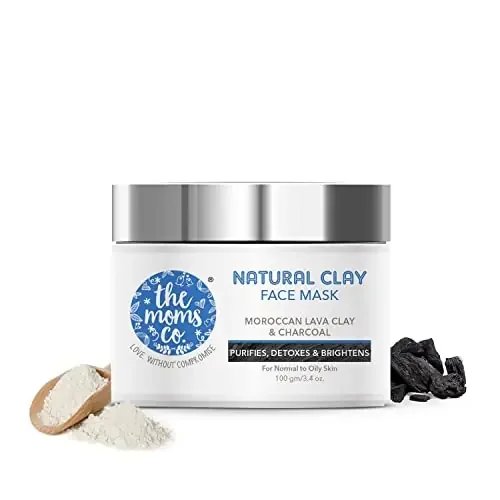 The Moms Co. Natural Clay Face Mask with Moroccan Lava Clay & Activated Charcoal Control Acne, Tighten Pores & Brightens l Normal to Oily Skin
