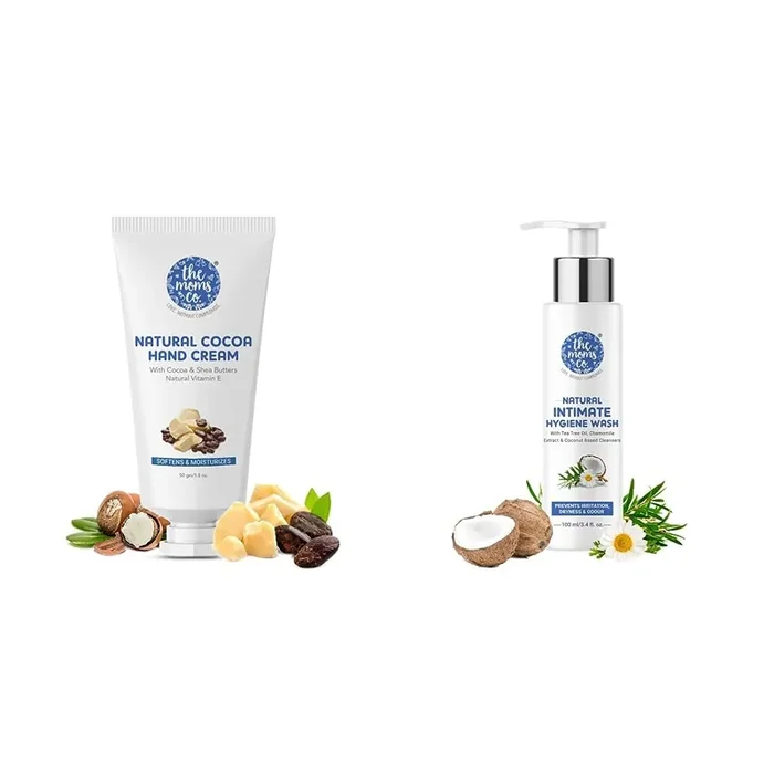 The Moms Co. Natural Cocoa Hand Cream for Women & Men 50g for Dry and Rough Hands & Natural Intimate Hygiene Wash 100 ml