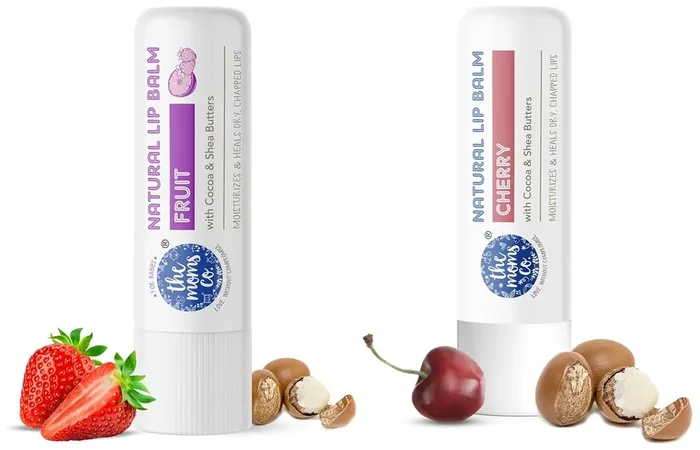 The Moms Co Natural Lip Balm I Non Sticky I Protects & Nourishes Dry Chapped Lips I Shea & Cocoa Butter(5gm) (Fruit) & Cherry Lip Balm – 5 Gm